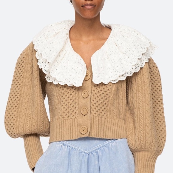 Sea New York Melanie Cardigan Sweater with Peter Pan Collar Ruffled - Picture 3 of 12